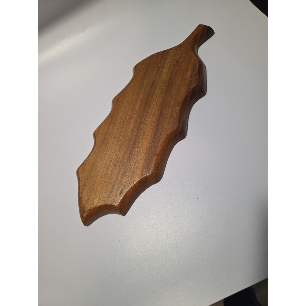 VINTAGE Carved Wood Leaf Serving Tray With 3 Compartments 17x6 - Picture 5 of 7